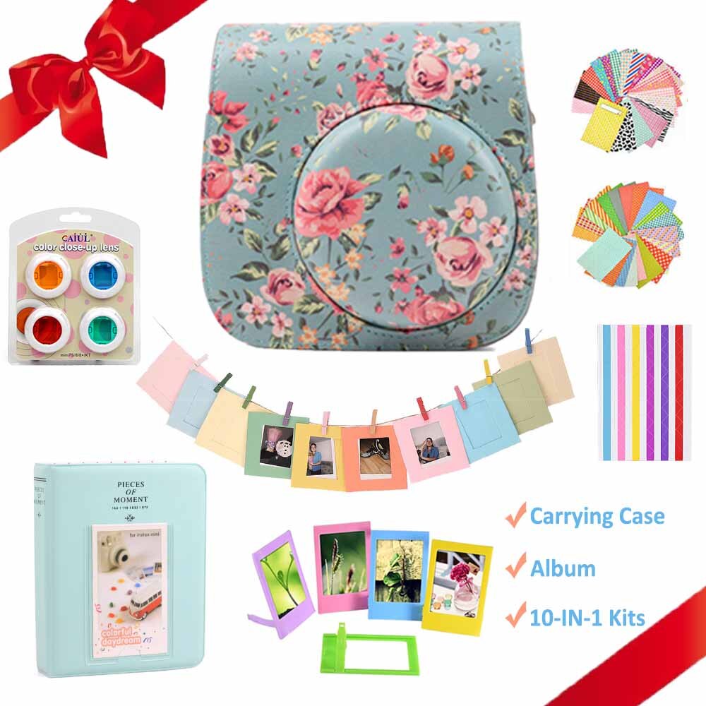 Voor Fujifilm Instax Mini 9 Mini 8 Instant Camera Schilderen/Rose Draagtas Tas Cover Pu Leather Pouch + album + 10-In-1 Kit: Rose Set