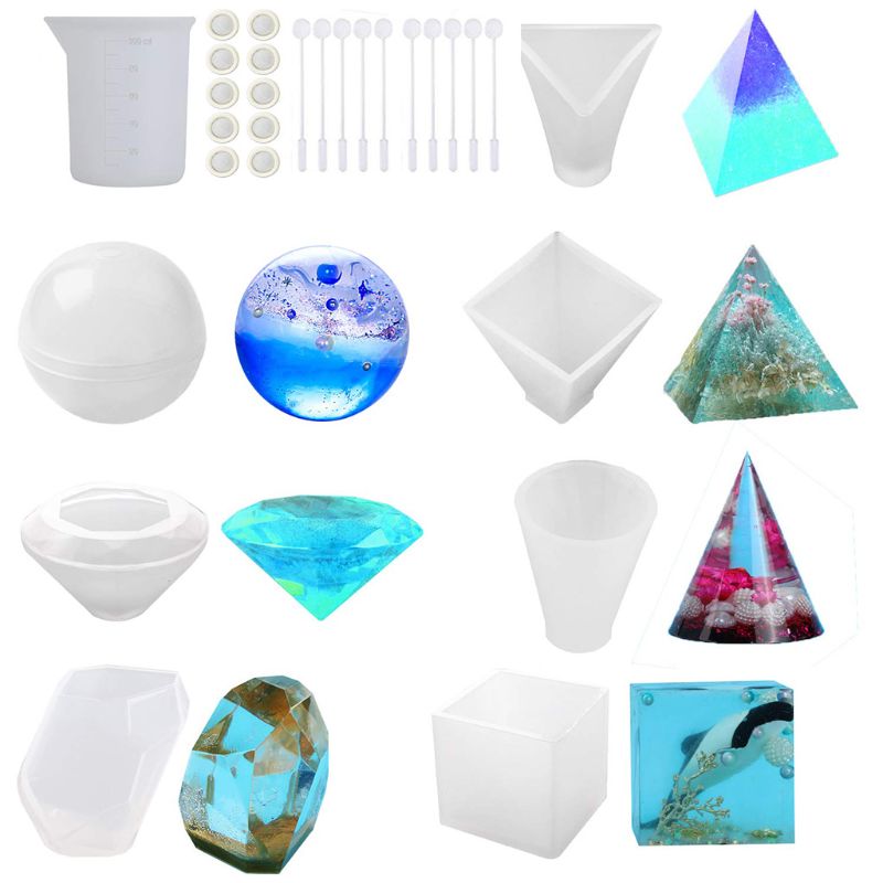 Resin Molds for Crafts Silicone Molds Kit for Casting Epoxy Resin UV Resin Sphere Pyramid Cubic Diamond Triangular Pyramid Mold: Default Title