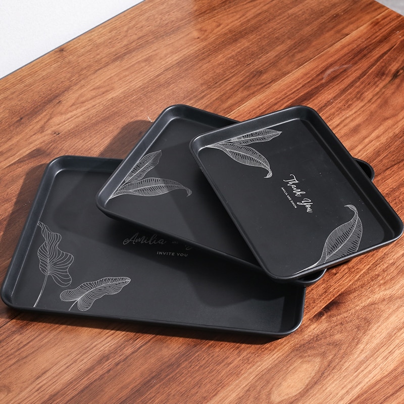 Rektangulær serveringsbakke sort nordisk melamin vand te kop opbevaringsbakke stor husholdnings stue ins plastbakke