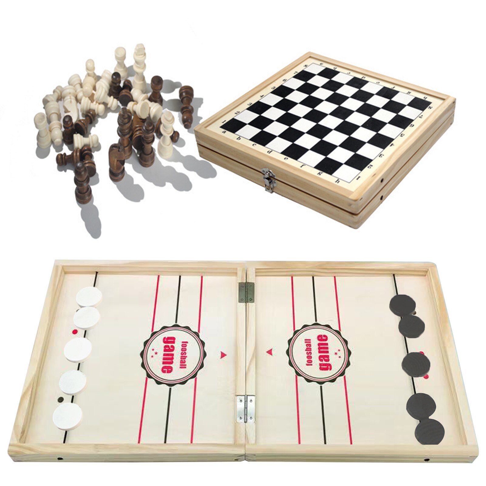 2 In 1 Houten Schaken Backgammon Checkers Reizen Games Schaak Snelle Sling Puck Bordspel Speelgoed Entertainment