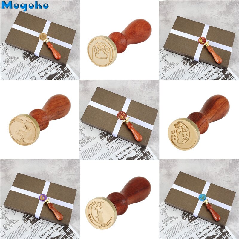 Mogoko Kat Serie Zegellak Postzegels Retro Hout Klassieke Lakzegel Stempel Geschenkdoos Kaarten Envelop Decor Twin Kat/kat Pick De Ster