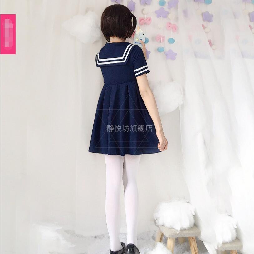 Vestido vintage de manga corta estilo azul marino para chicas adolescentes, estilo lolita japonés, estilo marinero, para estudiantes universitarias.