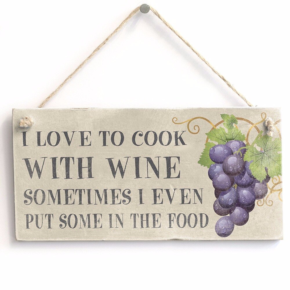 Meijiafei Love To Cook With Wine - Rustic Funny Sign / Plaque For Kitchen 10"x5"
