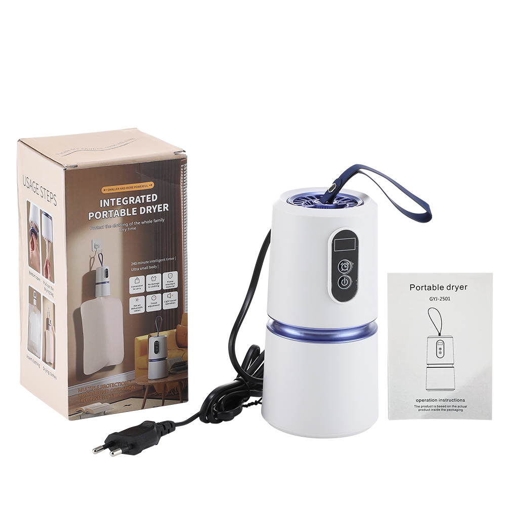 Sähköinen vaatteiden kuivausrumpu matkakoti kannettava vaatteiden kuivausrumpu kevyille vaatteille kannettava pyykinkuivain 220v kuivauskone kuivapussi: Valkoinen