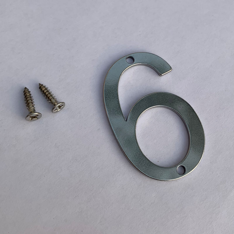 50mm Stainless Steel House Numbers With Screws Metal Digital Label Doorplate Door Plaque Number Signs For Mailbox Street Numbers: Number 6