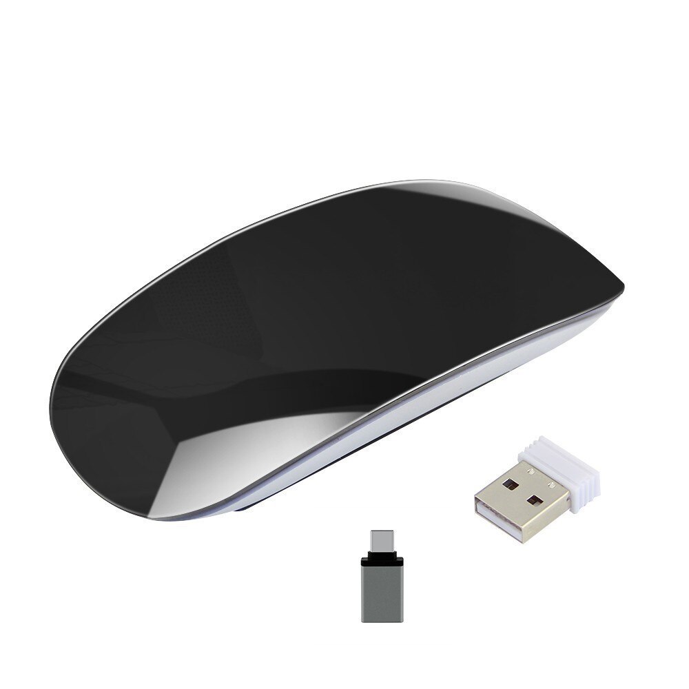 Wireless 2.4G Arc Touch Computer Mouse For Apple Macbook Ergonomic Ultra Thin Optical USB Mause 3D Slim Magic PC Mice for Laptop: black with adapter