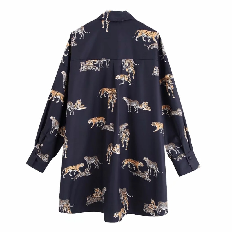 Kvinnor vintage djurtryck avslappnad lös kimono blus skjortor kvinnor vilda chic chemise blusas varumärke femininas toppar  ls6080