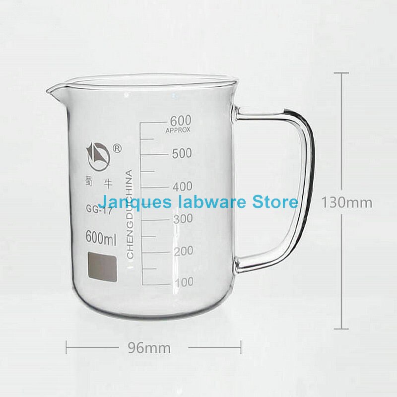 1pcs 400/500/600/800/1000ml Glass Beaker with handle High borosilicate glass Measuring Cup with Scale Laboratory glassware