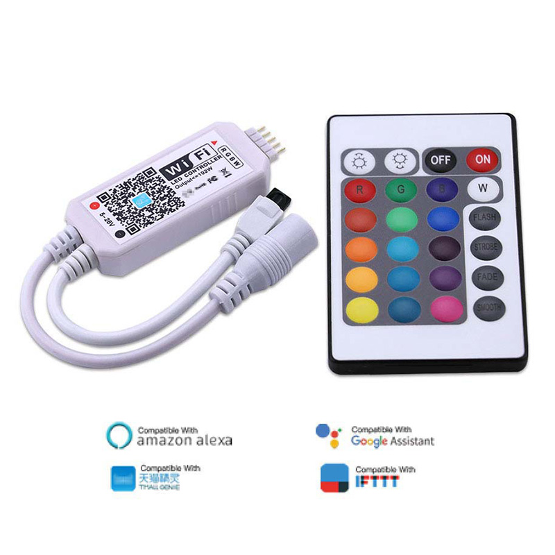 Wifi led rgb/rgbw led strip controller  dc5v-28v 24 nøgler & rf fjernbetjening fra ios/android smartphone til  dc 5v 12v 24v led lampe tape