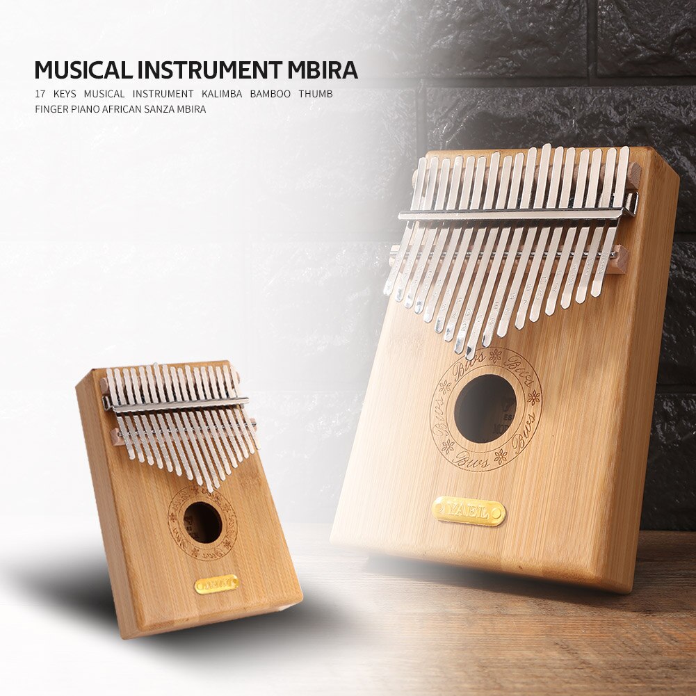 Bamboo Thumb Piano African Sanza Mbira 17 Keys Kalimba w/ Tuning Hammer Stickers for Beginner Music Learning Supplies