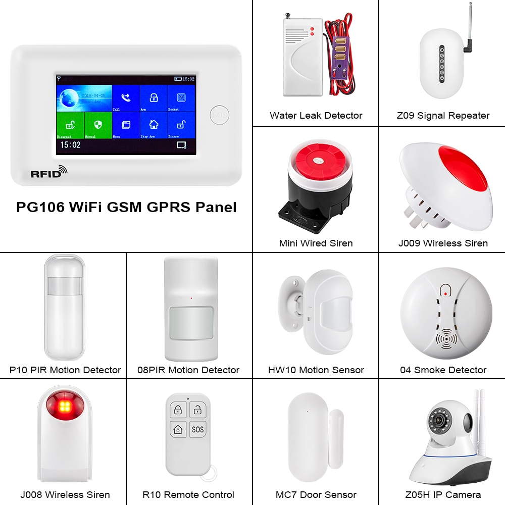 FUERS PG106 WIFI GSM 2G 3G DIY Alarm Kit Drahtlose Pir-bewegungsmelder Tür Sensor Indoor Outdoor Sirene WIFI Kamera Alarm System