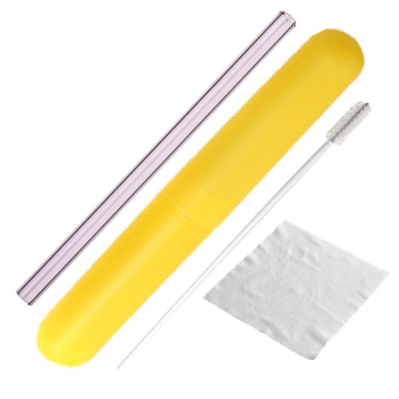 1 Juego de pajitas de vidrio reutilizables, pajilla recta reutilizable, Pajita para beber con cepillo de limpieza y paño de limpieza para bebidas frías y calientes: 05