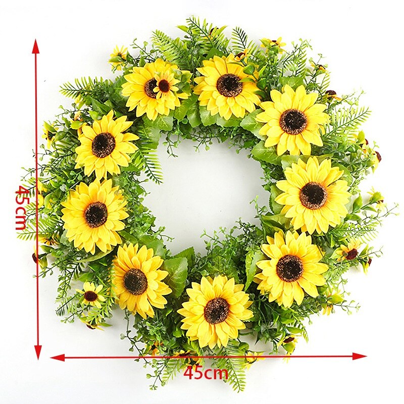 Artificial Sunflower Wreath Green Leaves and Sunflowers Home Party Window Wall Decor and Wedding Decorative