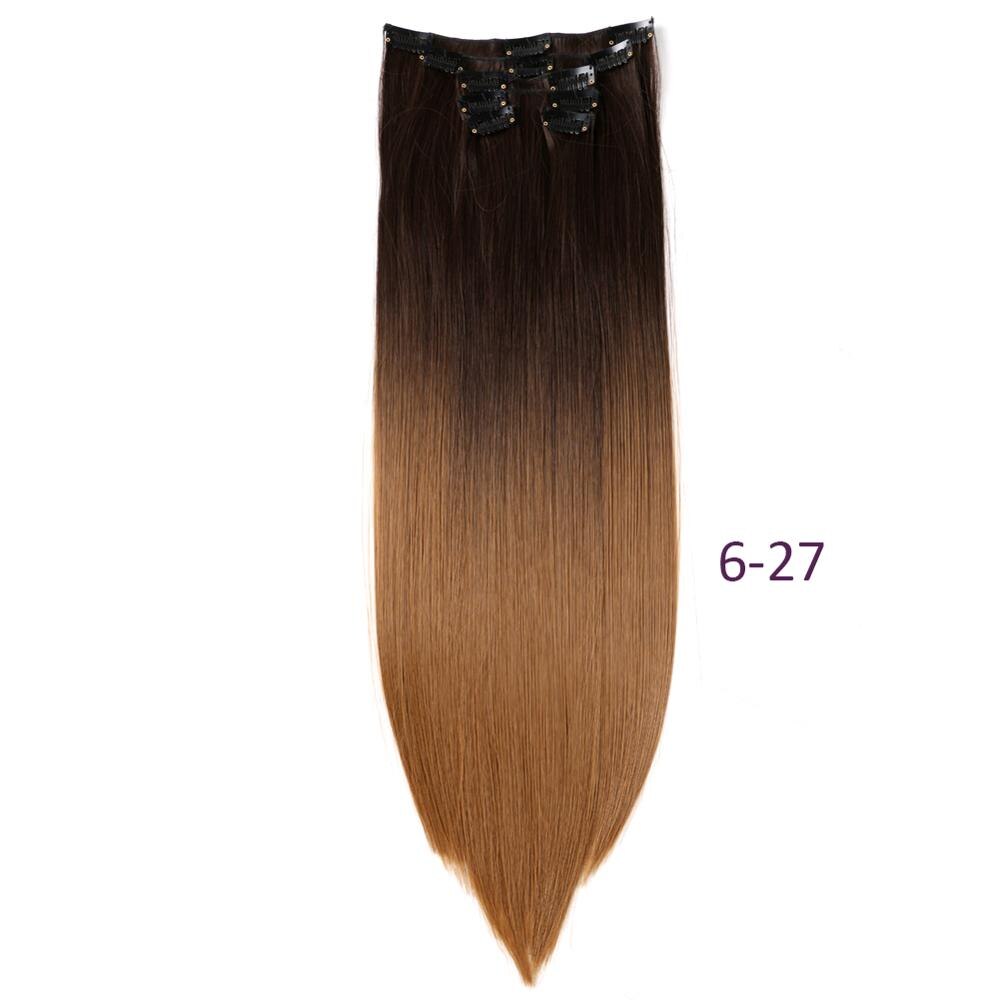 9 väriä 12 klipsiä 22 " pitkät suorat synteettiset hiustenpidennykset klipsit korkean lämpötilan kuidusta musta ruskea hiuslisäke: 6-27
