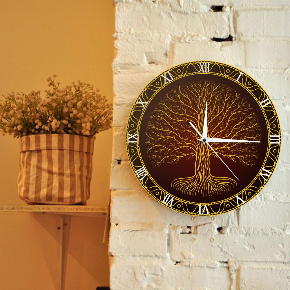 Nordisk helligt symbol druidisk yggdrasil trævægur livets træ viking mystisk amulet vægkunst boligindretning stille vægur