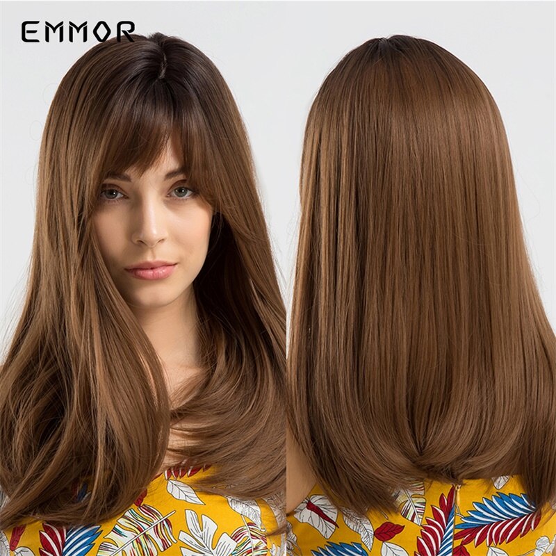 Emmor peruca cabelo sintético reto com preto natural, fibra de alta temperatura, vinho, vermelho, ombré, marrom, para mulheres: lc167-2