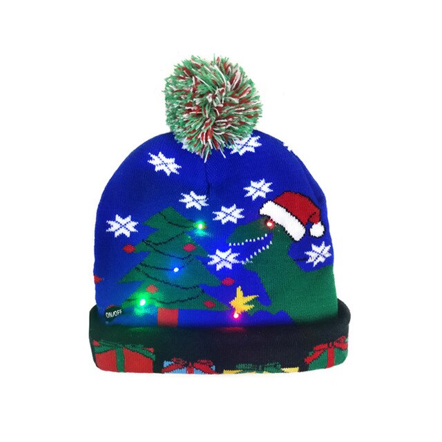 Ledet jul hat sweater strikket beanie jul lys op strikket hat jul til børn xmas år dekorationer: E