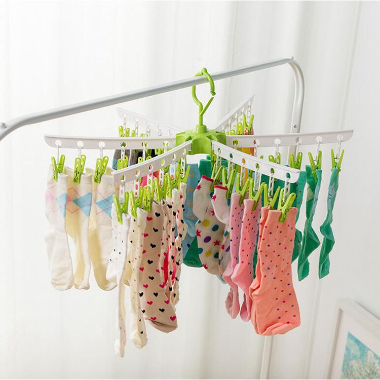 36 Pinnen Sokken Hanger Ondergoed Rek Plastic Magische Hanger Voor Drogen Kinderen Multifunctionele Opvouwbare Kleerhanger Storeage: green