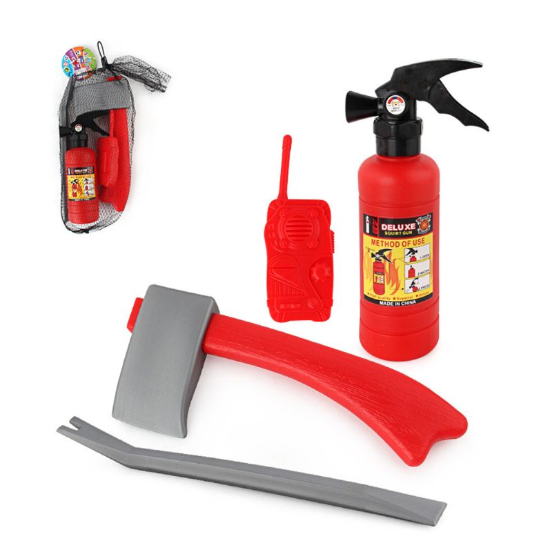 4pcs/set Children Firefighter Fireman Cosplay Toys Kit Fire Extinguisher Intercom Axe Wrench For Kids