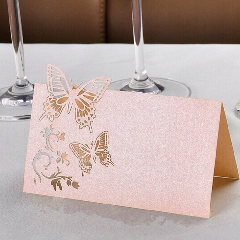 50PCS Name Place Cards Butterfly Pink Name Cards Table Cards Place Cards Party Supplies for Birthday