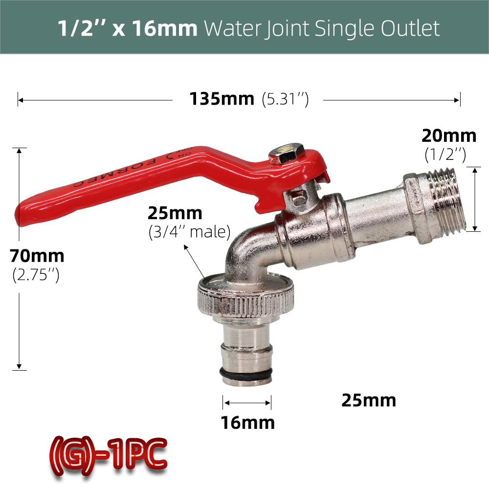 Brass Tap Joint 1/2'' IBC Water Tank Connector 2-Way 1-Way Garden Hose Irrigation Faucet Adapter Replacement Fitting Ball Valve: G-1PC
