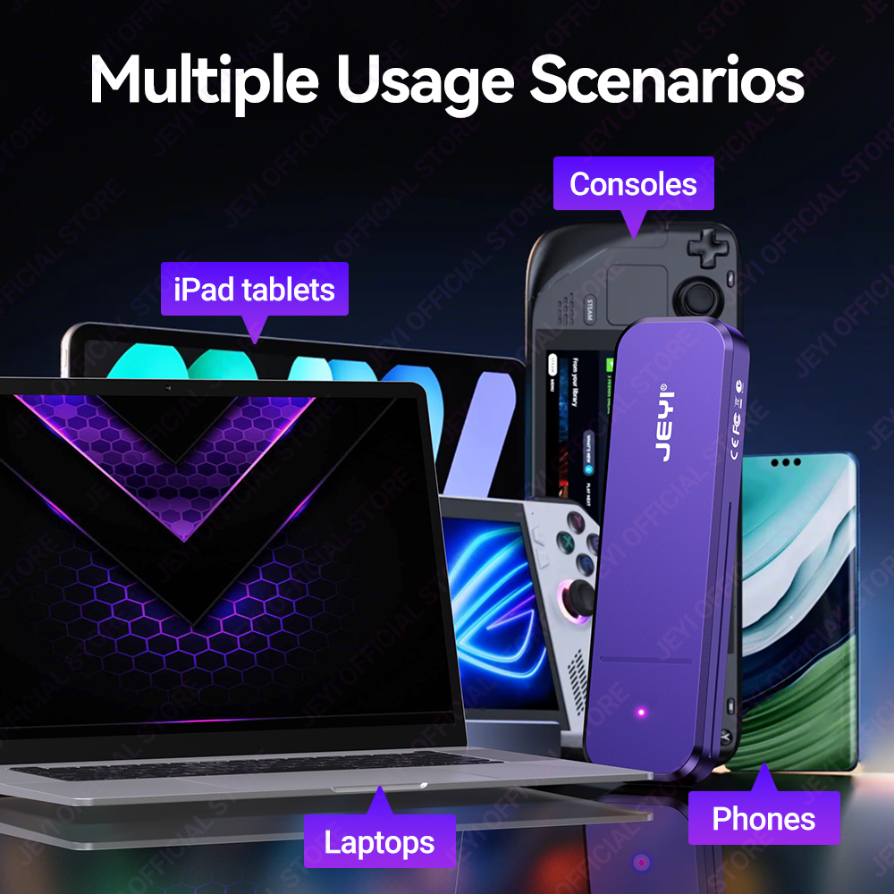 JEYI M.2 SSD Aluminum Enclosure with NVMe/SATA Dual-Protocol support | USB 3.2 10Gbps|Supports 2230/42/60/80 SSDs | UASP+TRIM