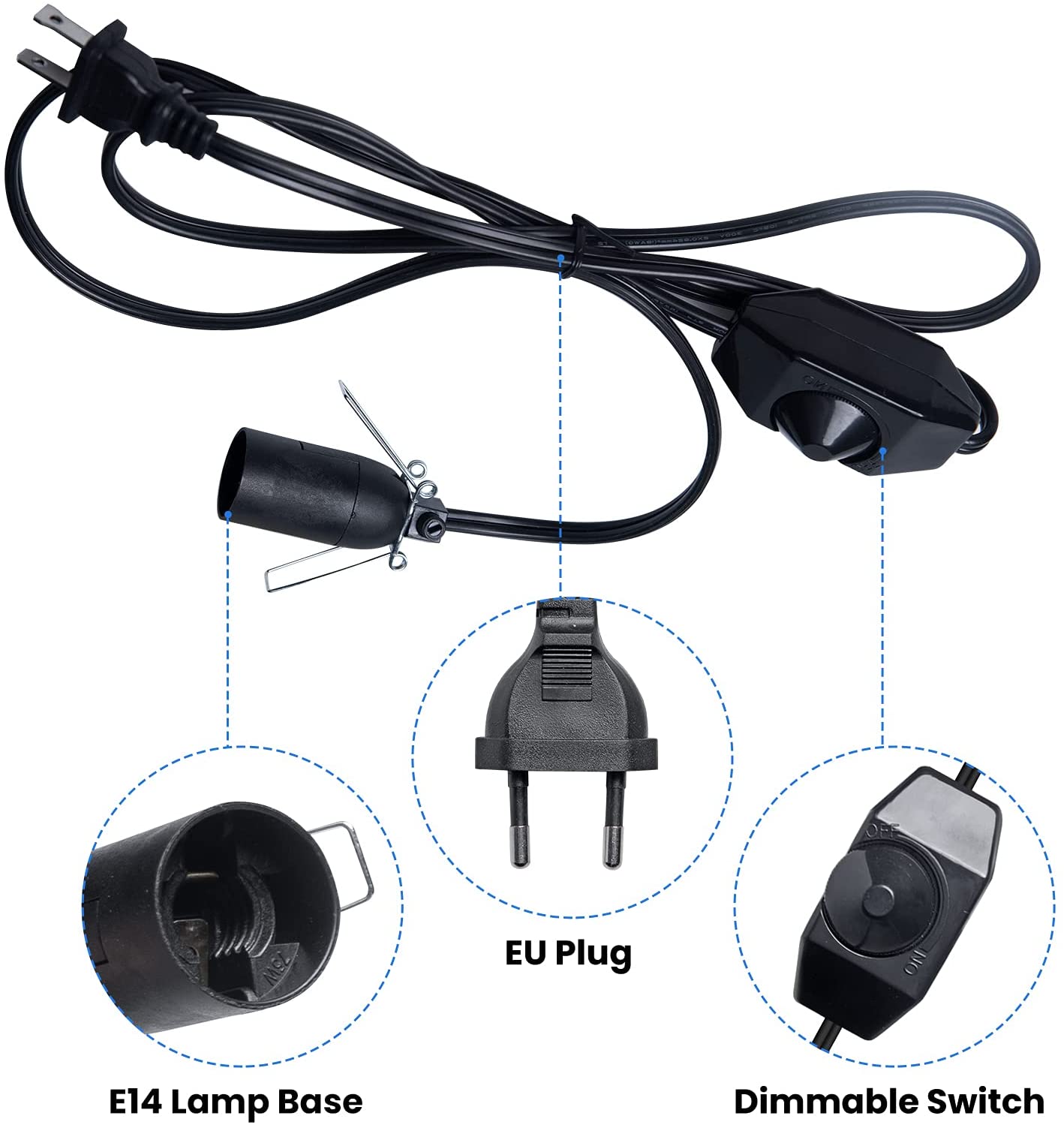 Hcnew 1,8 M Salz Lampe Dimmbare Lampe Halter E14 Buchse Lampe Basis für Salz Lampe mit EU Stecker Schwarz/weiß