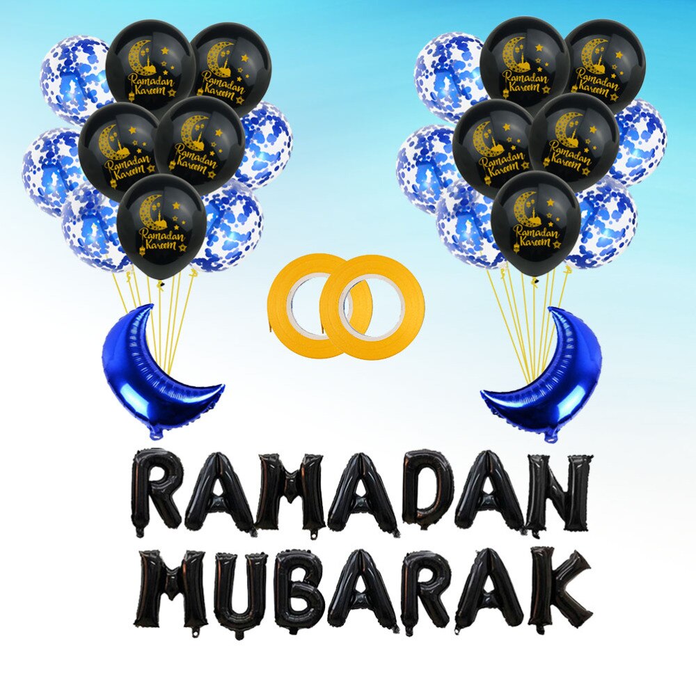 38Pcs Golden Moslim Ramadan Latex Confetti Ballonnen Brief Afdrukken Ballonnen Aluminiumfolie Ballonnen Ornamenten Set Eid Mubarak La