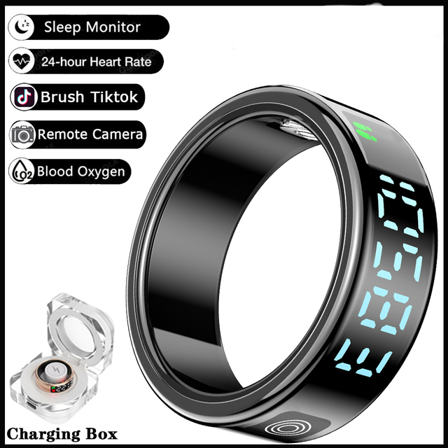 Smart Ring Mannen Met Scherm LED Hartslag Bloed Zuurstof Monitoring Vrouwen Ring Multi Sportmodi IP68 5ATM Waterdicht: green / 10