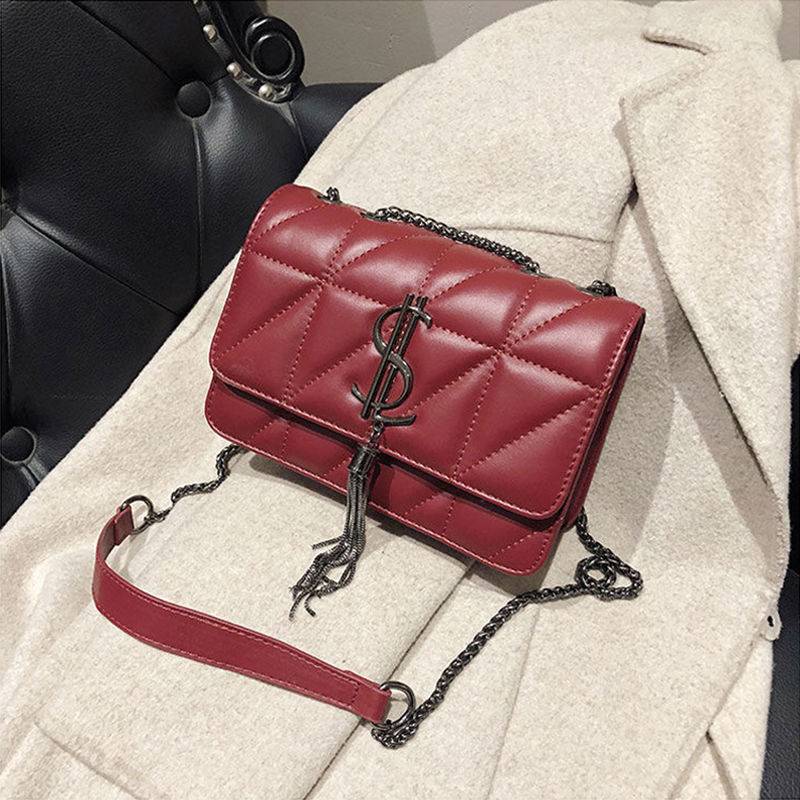 Gewatteerde Lederen Ketting Crossbody Tassen Voor Vrouwen Mode Kwastje Schoudertassen Alle Match Messenger Bag Portemonnees En Handtassen: Red Black Label