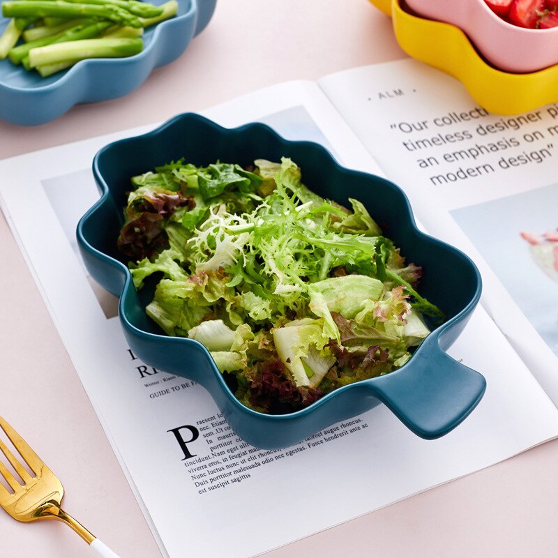 Baking Large Baked Rice Baking Plate Salad Bowl Dim Sum Baking Bowl Stripe Christmas Leaf Plate Ceramic Tableware