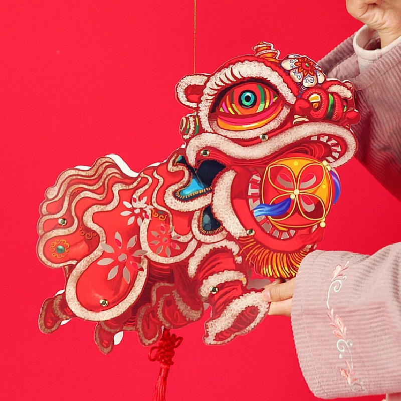 DIY Handmade Lantern Lantern Festival Spring Festival Retro Traditional Paper Lantern Children Year Lion Lantern