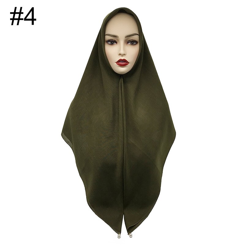 Vierkante hoofddoeken hangen grote parels dames moslim hijab viscose katoen maleisië hoofddoek tulband wrap 110 x 110cm: 4 olijven