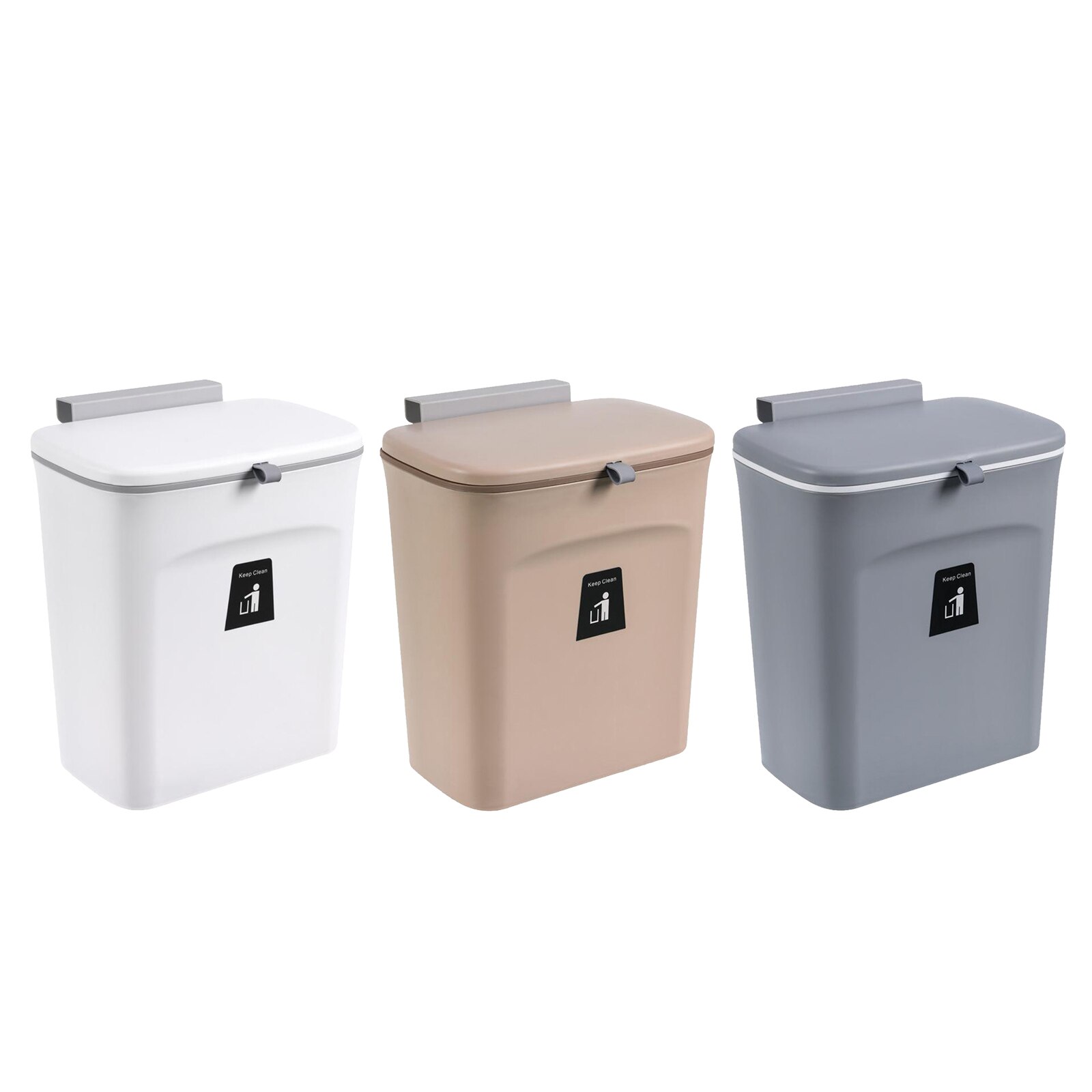 9L Trash Can ing Waste Bin under Kitchen Sink Plastic Wastebasket Over Cabinet Door Garbage Can with Sliding Lids