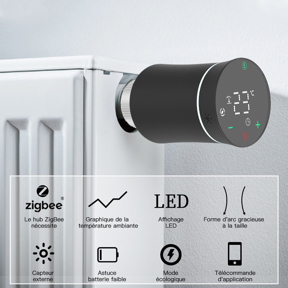 MoesHouse-Termostato ZigBee para radiador Tuya, controlador de temperatura inteligente programable TRV, válvula actuadora, control por voz con Alexa,