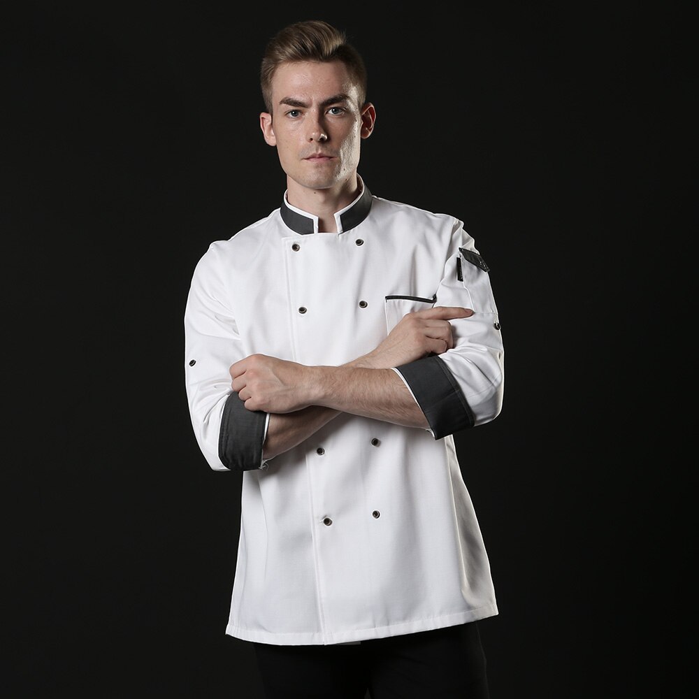Fall and winter long-sleeved chef service work clothes hotel restaurant chef uniforms cofe shop kitchen chef uniform chef jacket: White / 4XL