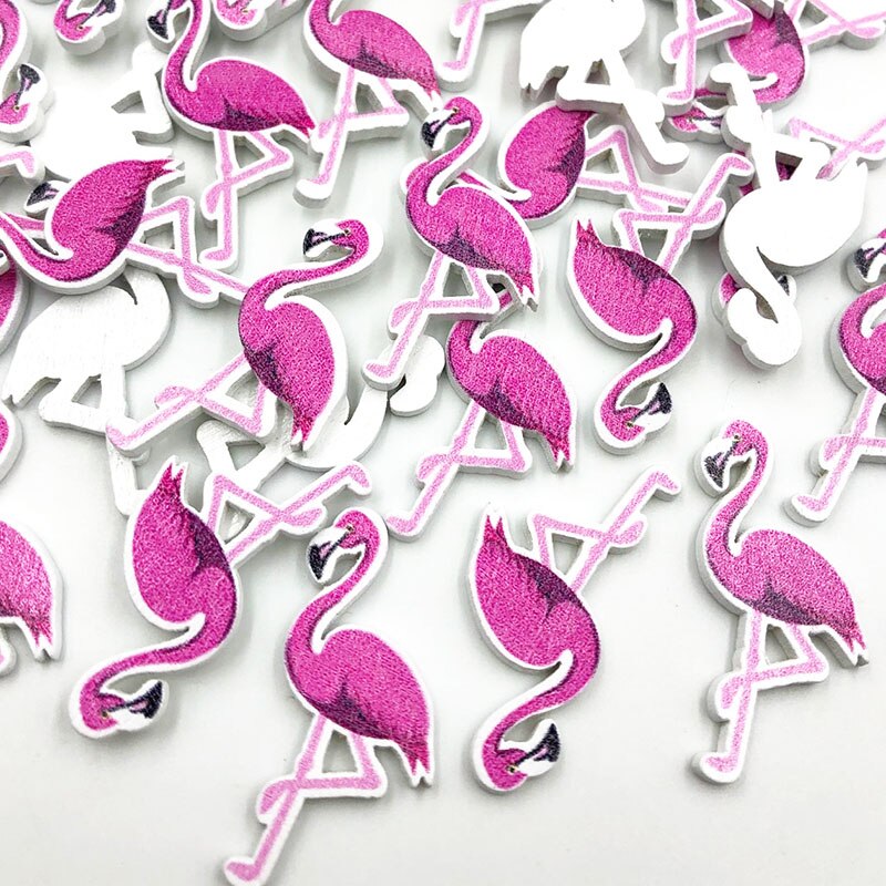 50 Stuks Geen-Gaten Flamingo Houten Knoppen Naaien Knoppen Scrapbooking Ambachten Accessoires 22*35Mm WB689