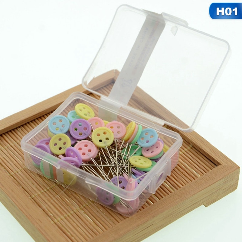 Lote de alfileres del remiendo, accesorios de costura, flor, mariposa, corbata, botón, Pin de localización, aguja de posicionamiento con caja, 100 unidades