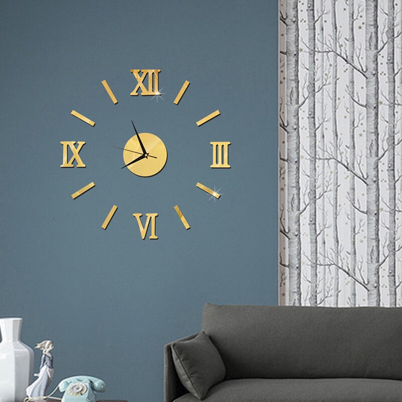 Large DIY Wall Clock Acrylic Mirror Stickers Roman Number Clocks for Living Room Home Office Decor SMD66