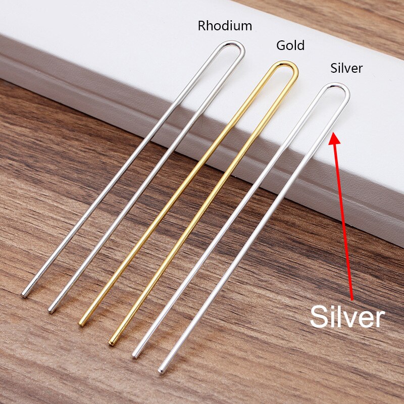 10 stücke DIY Haar Klebt 110x2mm roh Durcheinander Gold Farbe U bilden Haar Stifte leer Basis Einstellung für Frauen Haar Schmuck Machen: Silber- Farbe