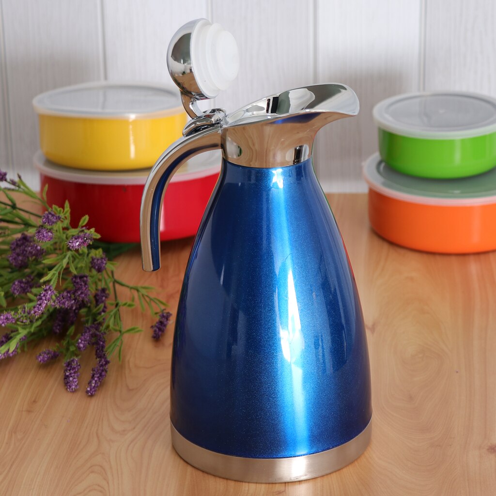 2L Dubbelwandige Vacuüm Isolatie Thermische Koffie Karaf Home Water Pot: Blauw