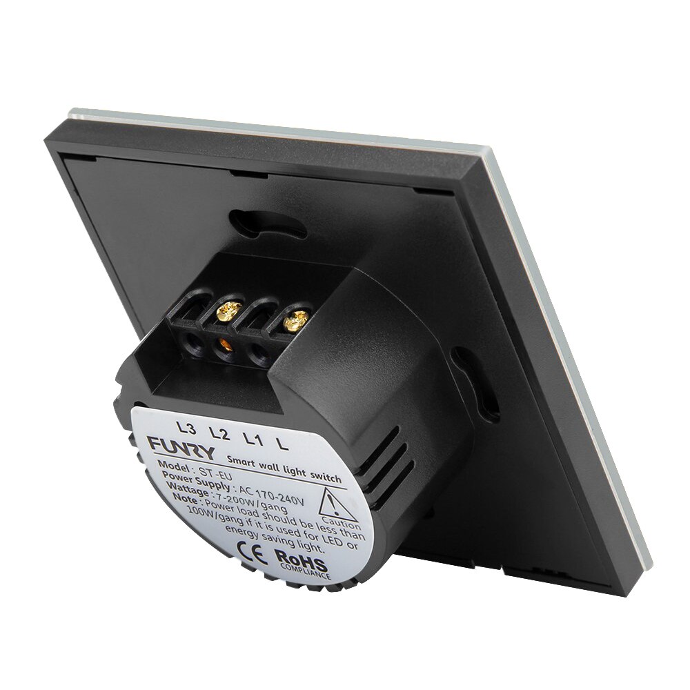 EU Standard Switch Original FUNRY ST2 1Gang Remote Control light switch Crystal Tempered Glass Panel touch switch 170-240V RF433