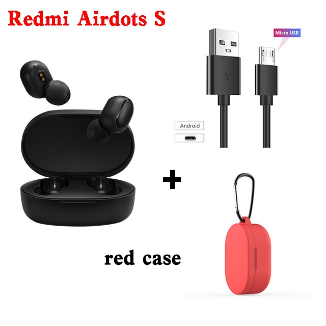 Xiaomi Redmi Airdots S Oordopjes Originele Mi Tws Draadloze Koptelefoon Bluetooth Ai Controle Gaming Headset Met Microfoon Ruisonderdrukking: red case cable