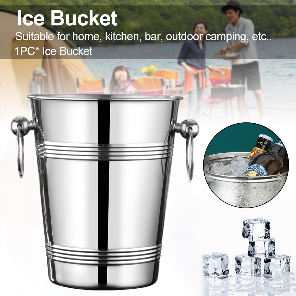 Easy Lifting Large Capacity Party Stainless Steel Champagne Wine Kitchen Home Silver Bar With Handles Drinks Cooler Ice Bucket