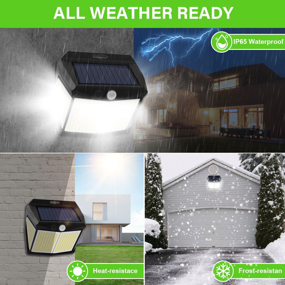 Luces solares 412 LED impermeables alimentadas por luz Solar, lámpara de pared de calle con 3 modos y Sensor de movimiento para decoración de Patio y jardín al aire libre