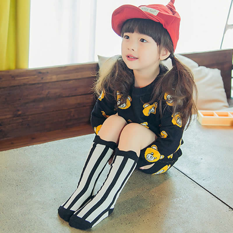 Mädchen Socken knie hohe Kinder Baby Nette bär panda druck Baumwolle Socken bein wärmt herbst tuch junge knie socke kleinkind socke: Vertical bar