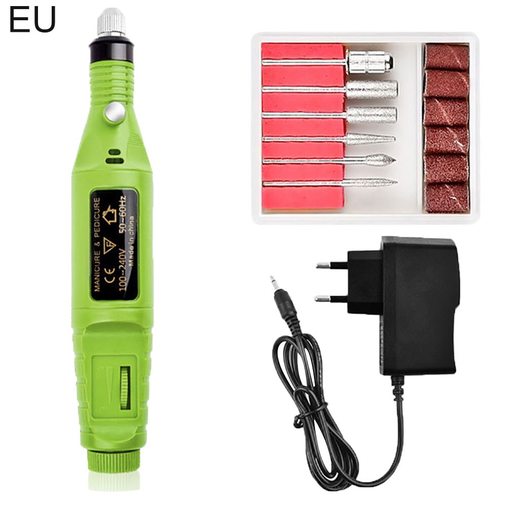 Electric Nail Drill Machine Pen Apparatus For Manicure Milling Cutters Electric Nail Sander Pedicure Manicure with usb line: Green / EU Plug