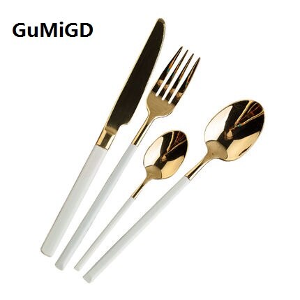 Cuchara plateada Platinum, cuchillo, vajilla de tenedor occidental, tres juegos completos de cuchara larga de fruta de acero inoxidable 304 para comer bistec