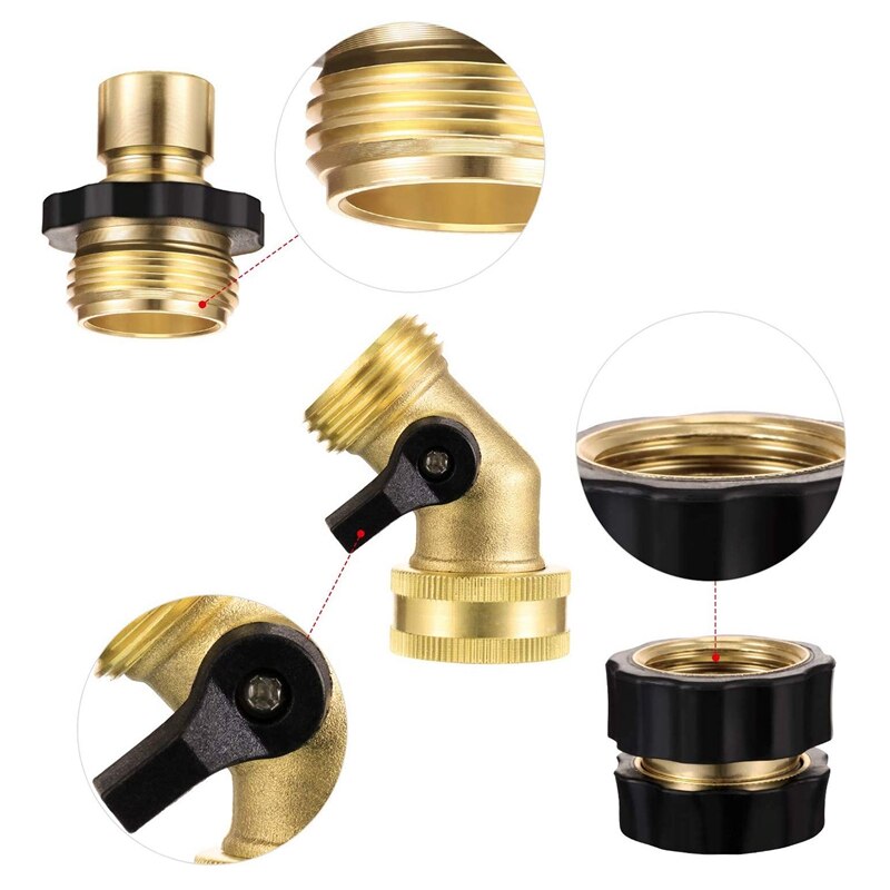 2 Pieces Ball Brass Shut Off Valve Gooseneck Garden Hose Connector and 2 Pieces 3/4 Inch Fitting Garden Hose Quick Connector Mal