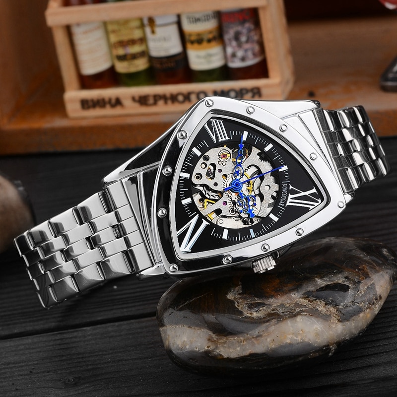 Mannen Horloge Holle Driehoekige Mechanische Horloges Rvs Heren Horloges Mode Mannen Klok Mannelijke Business Horloge